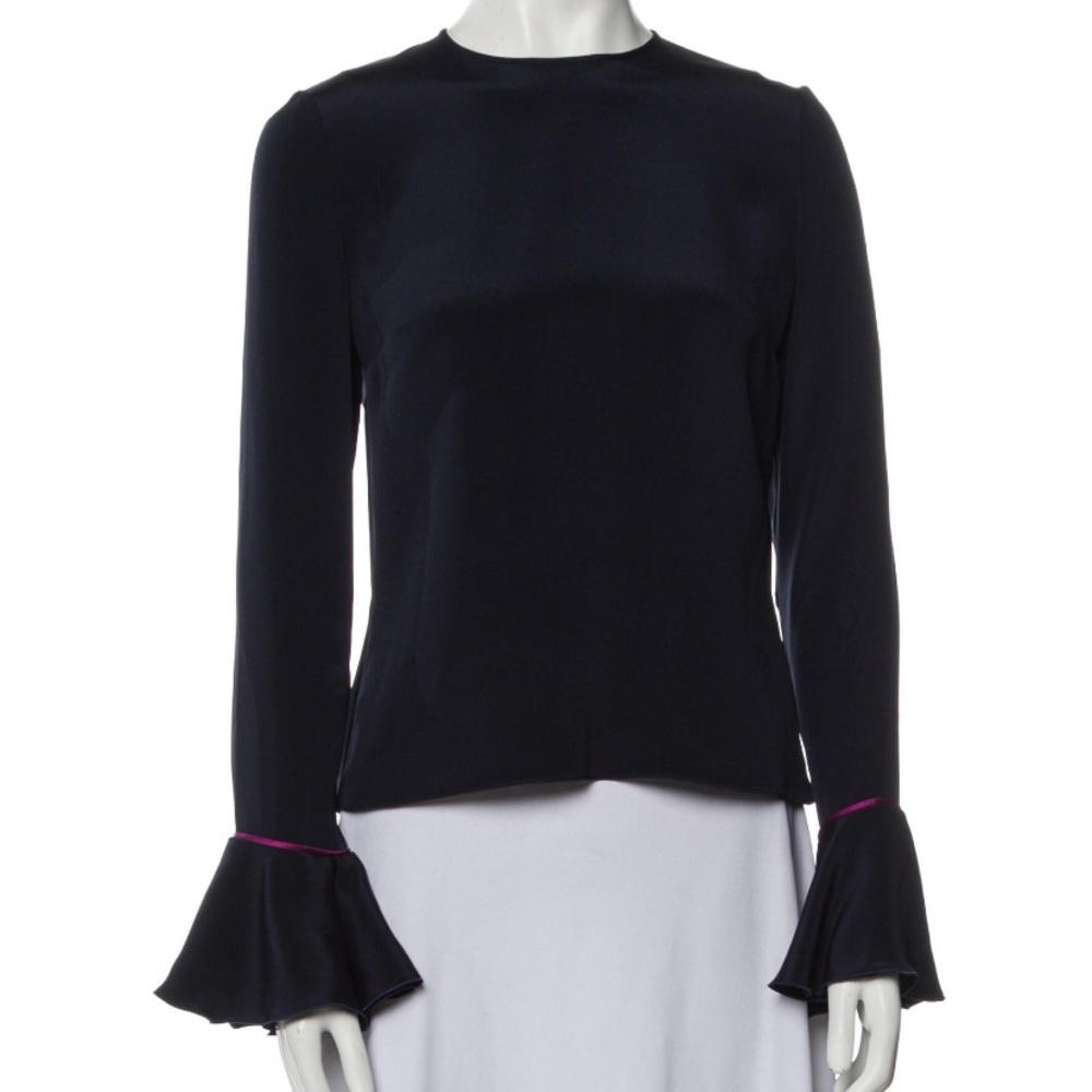 Roksanda Navy Silk Blouse with Bell Sleeves